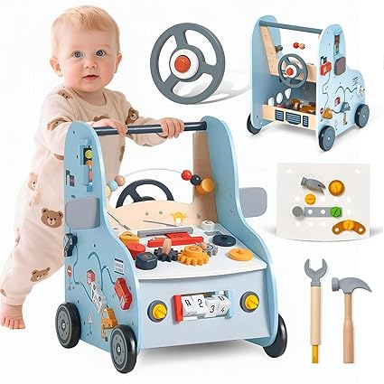 Baby Walker with Activity Center, Car Theme Montessori Walking Toy