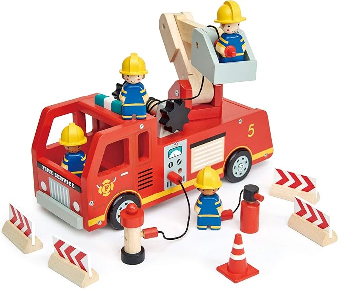 Wooden Fire Truck Toy with Firefighters and Accessories