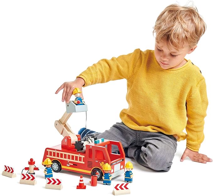 Wooden Fire Truck Toy with Firefighters and Accessories