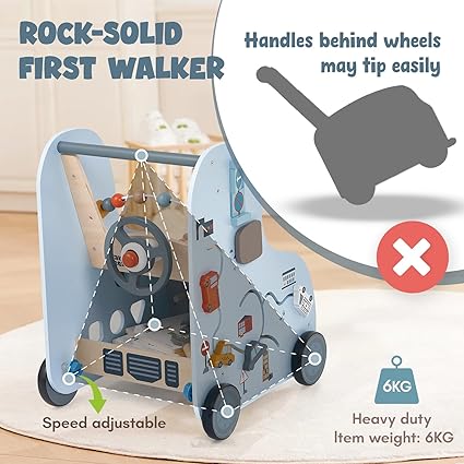 Baby Walker with Activity Center, Car Theme Montessori Walking Toy