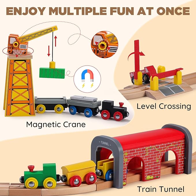 Wooden Train Set for Toddler – Double-Sided Train Tracks,