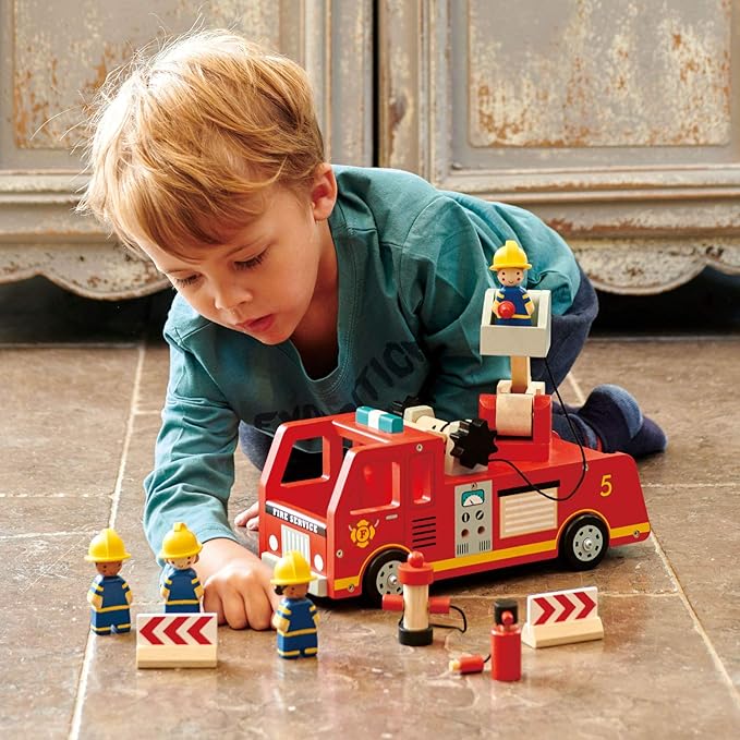 Wooden Fire Truck Toy with Firefighters and Accessories